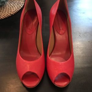 Banana Rep “Jana” Red leather open toed heels.
